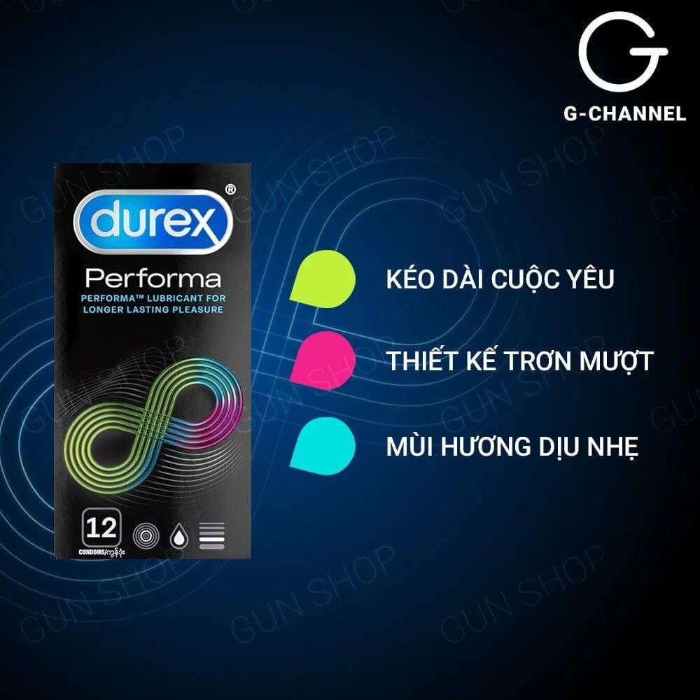 Bao cao su Durex Performa - Kéo dài thời gian - Hộp 12 cái