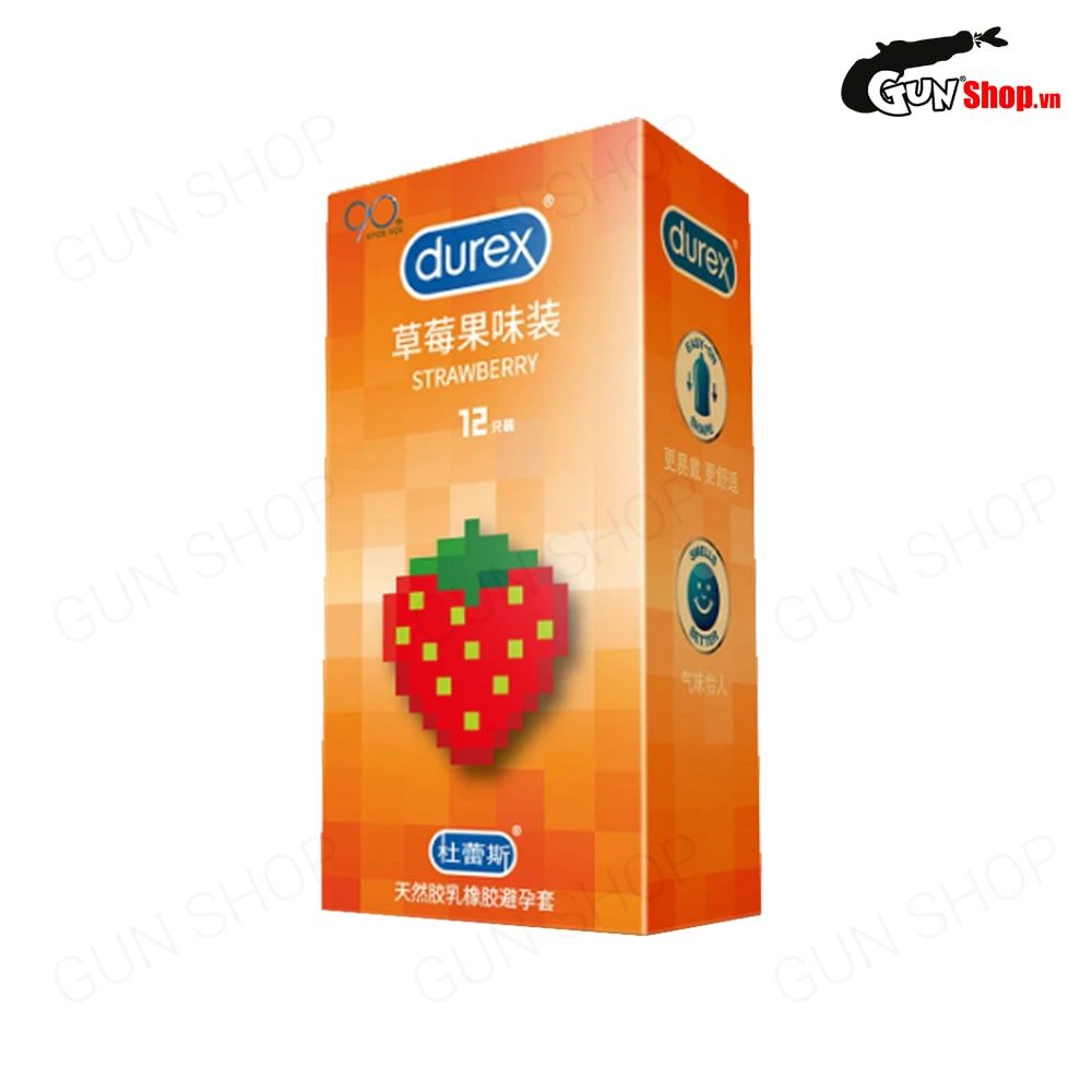 Bao cao su Durex Strawberry - Hương dâu, 56mm - Hộp 12 cái