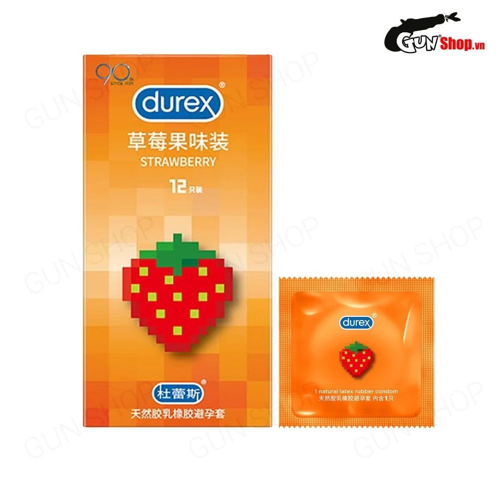 Bao cao su Durex Strawberry - Hương dâu, 56mm - Hộp 12 cái