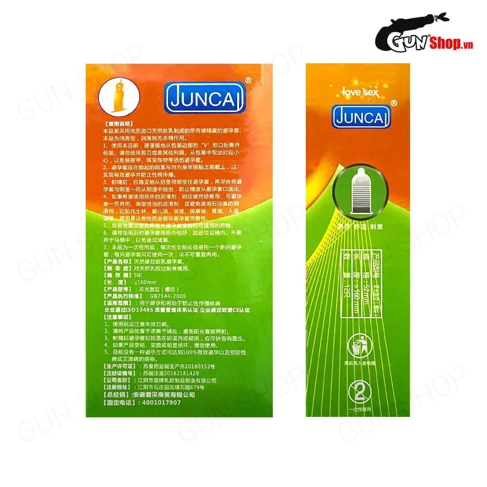 Bao cao su Juncai Excita Ribbed - Gân sọc - Hộp 12 cái