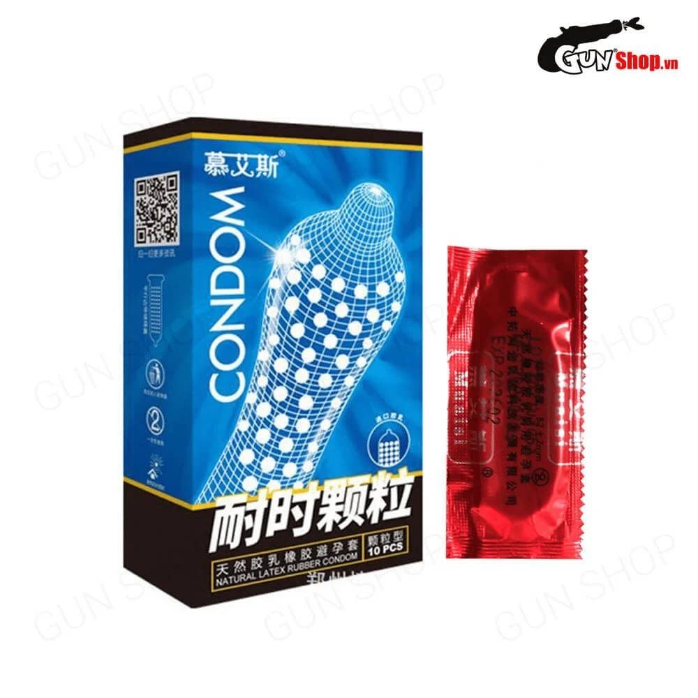 Bao cao su Muaisi Xanh Dương - Nhiều gel, gai li ti - Hộp 10 cái