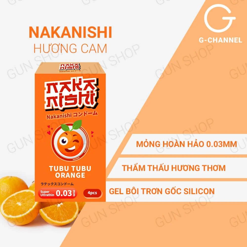 Bao cao su Nakanishi - Siêu mỏng 0.03mm - Hương cam - Hộp 4 cái