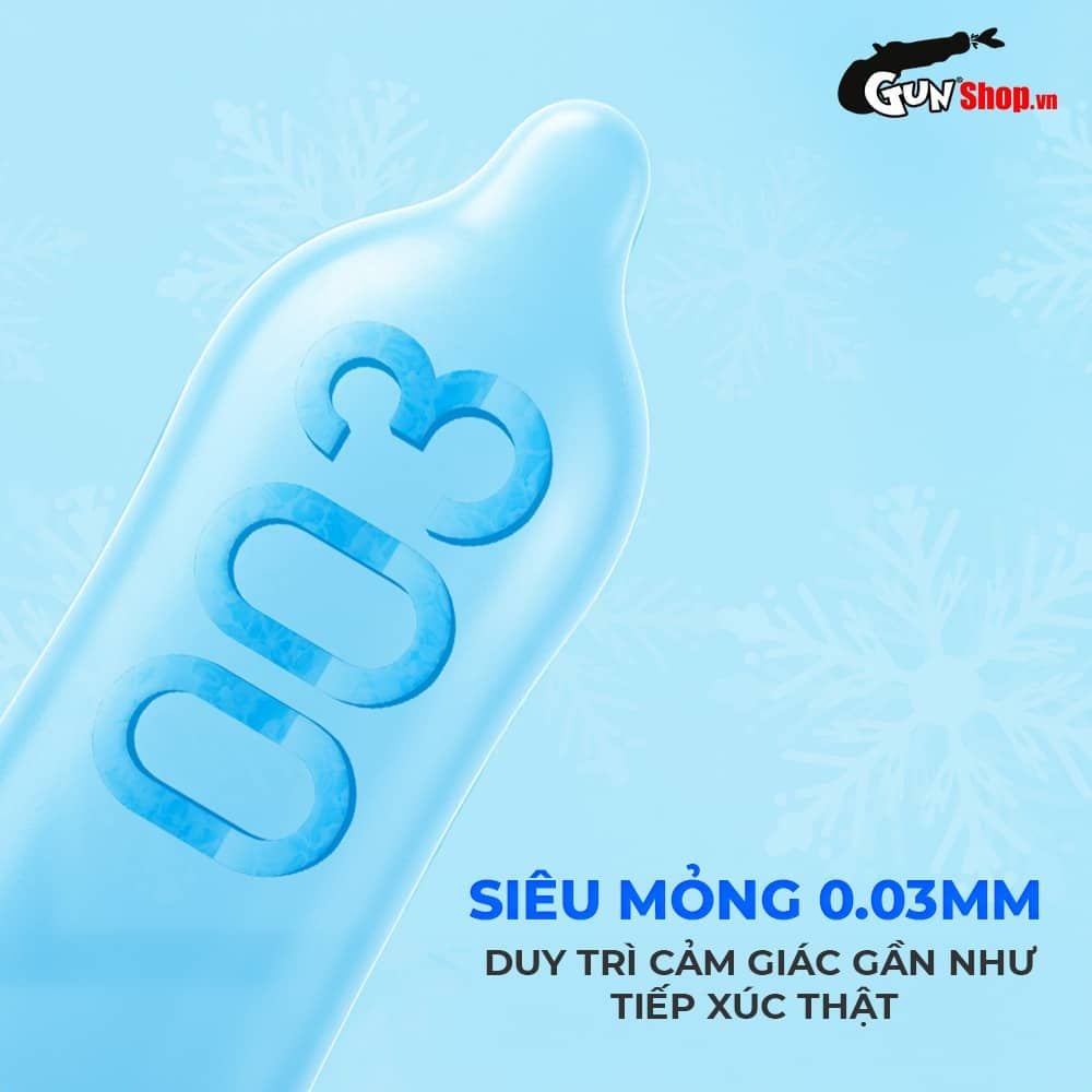 Bao cao su Okamoto 0.03 Cool - Siêu mỏng, mát lạnh, láng mịn - Hộp 3 cái