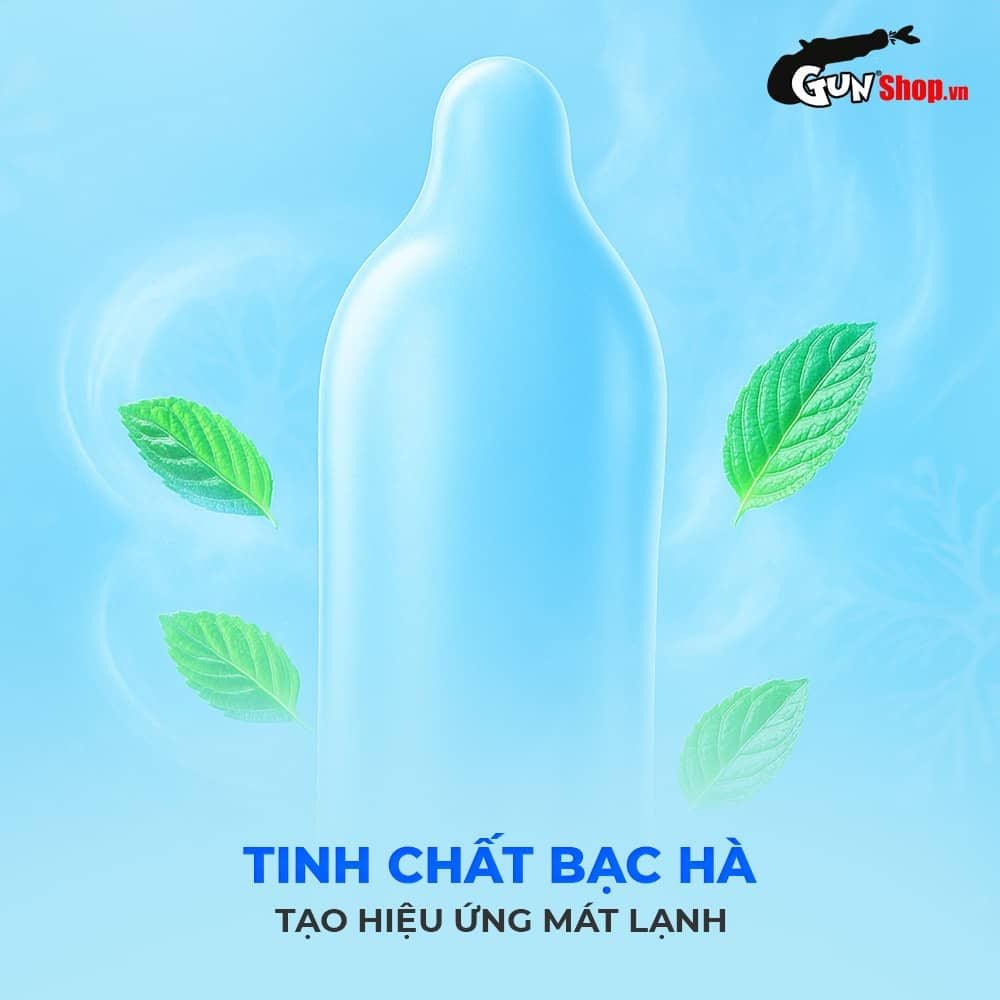 Bao cao su Okamoto 0.03 Cool - Siêu mỏng, mát lạnh, láng mịn - Hộp 3 cái