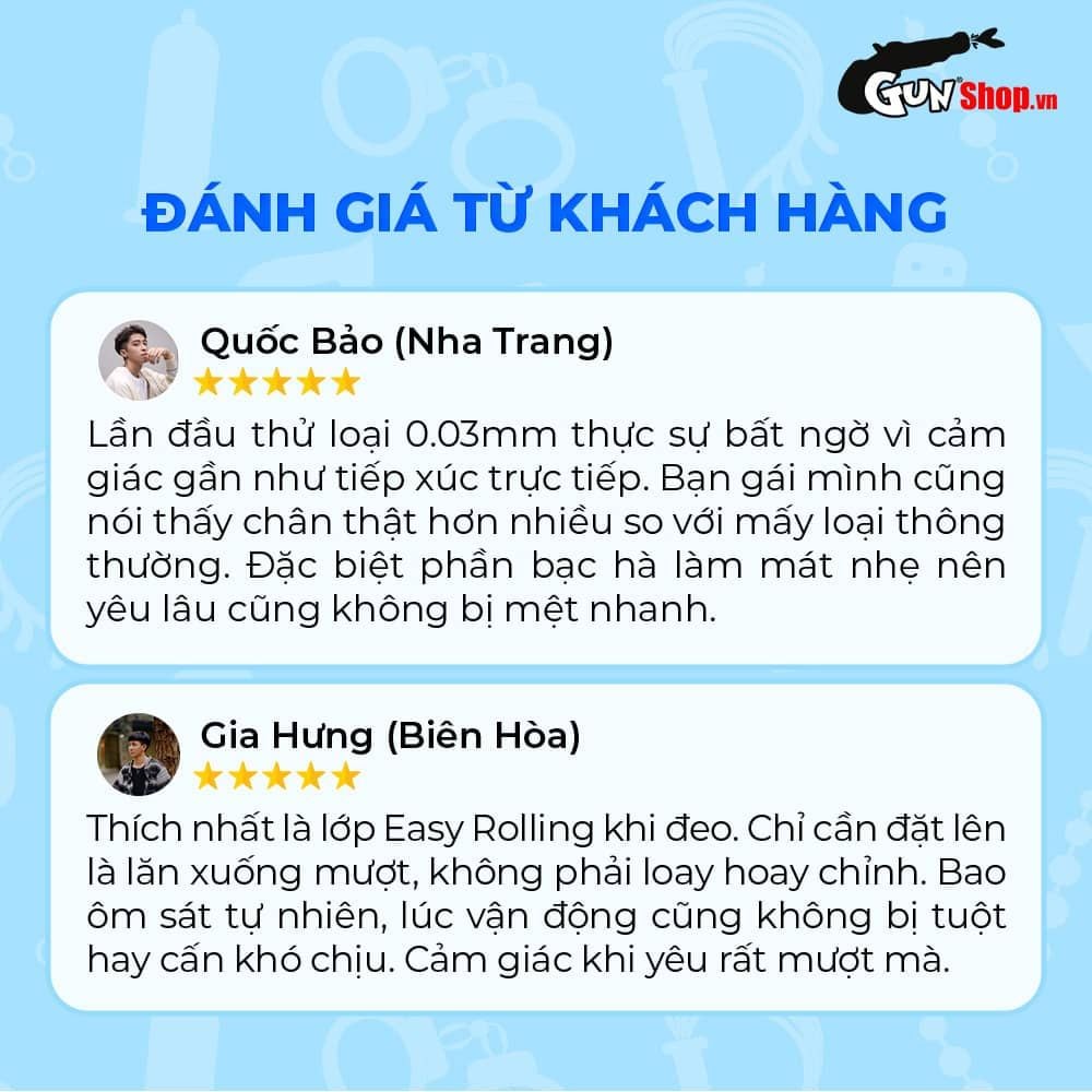 Bao cao su Okamoto 0.03 Cool - Siêu mỏng, mát lạnh, láng mịn - Hộp 3 cái