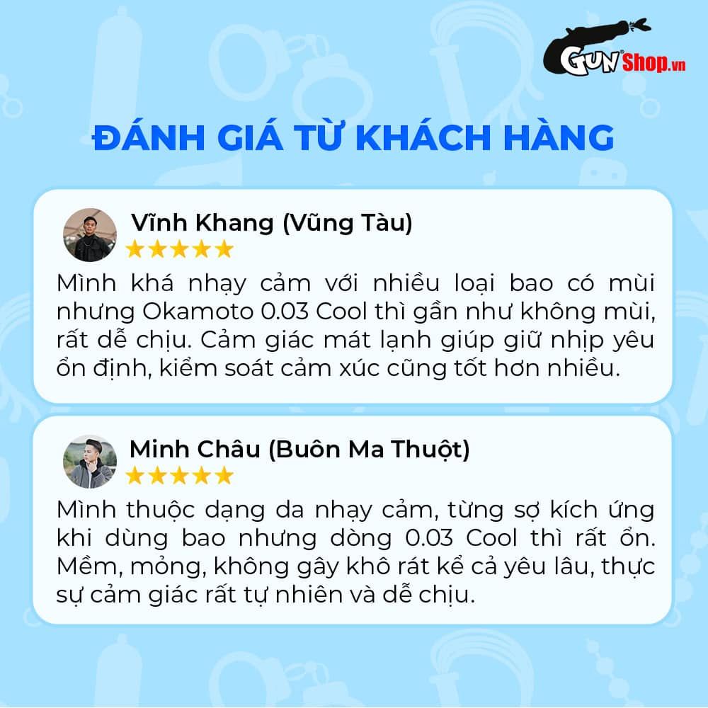 Bao cao su Okamoto 0.03 Cool - Siêu mỏng, mát lạnh, láng mịn - Hộp 3 cái
