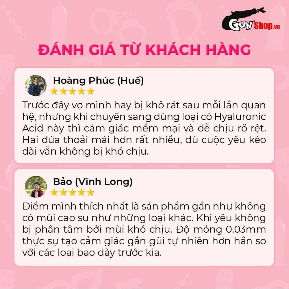 Bao cao su Okamoto 0.03 Hyaluronic Acid - Siêu mỏng, bôi trơn dưỡng ẩm - Hộp 3 cái