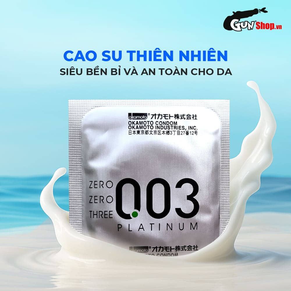 Bao cao su Okamoto 0.03 Platinum - Siêu mỏng, không mùi - Hộp 3 cái