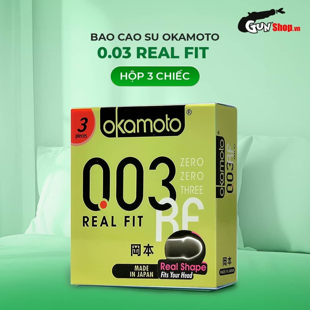 Bao cao su Okamoto 0.03 Real Fit - Siêu mỏng, co rút ôm sát - Hộp 3 cái