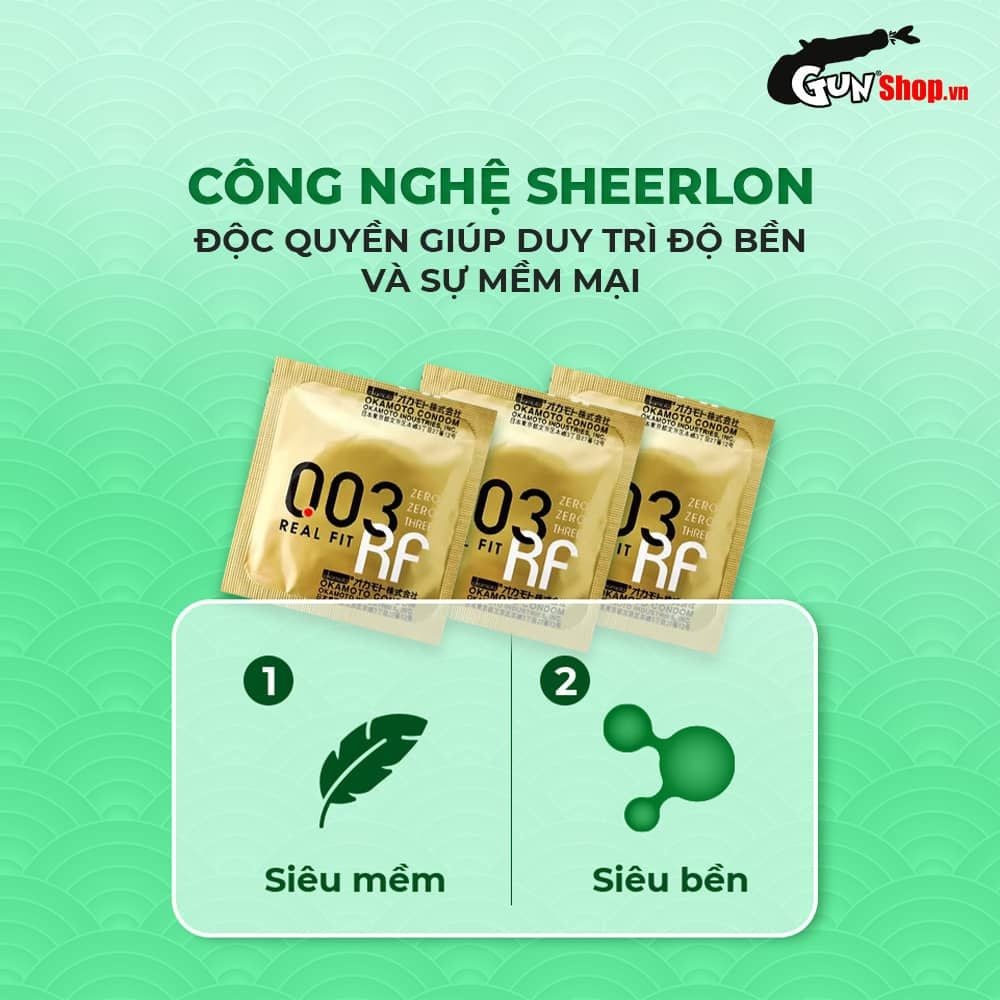 Bao cao su Okamoto 0.03 Real Fit - Siêu mỏng, co rút ôm sát - Hộp 3 cái
