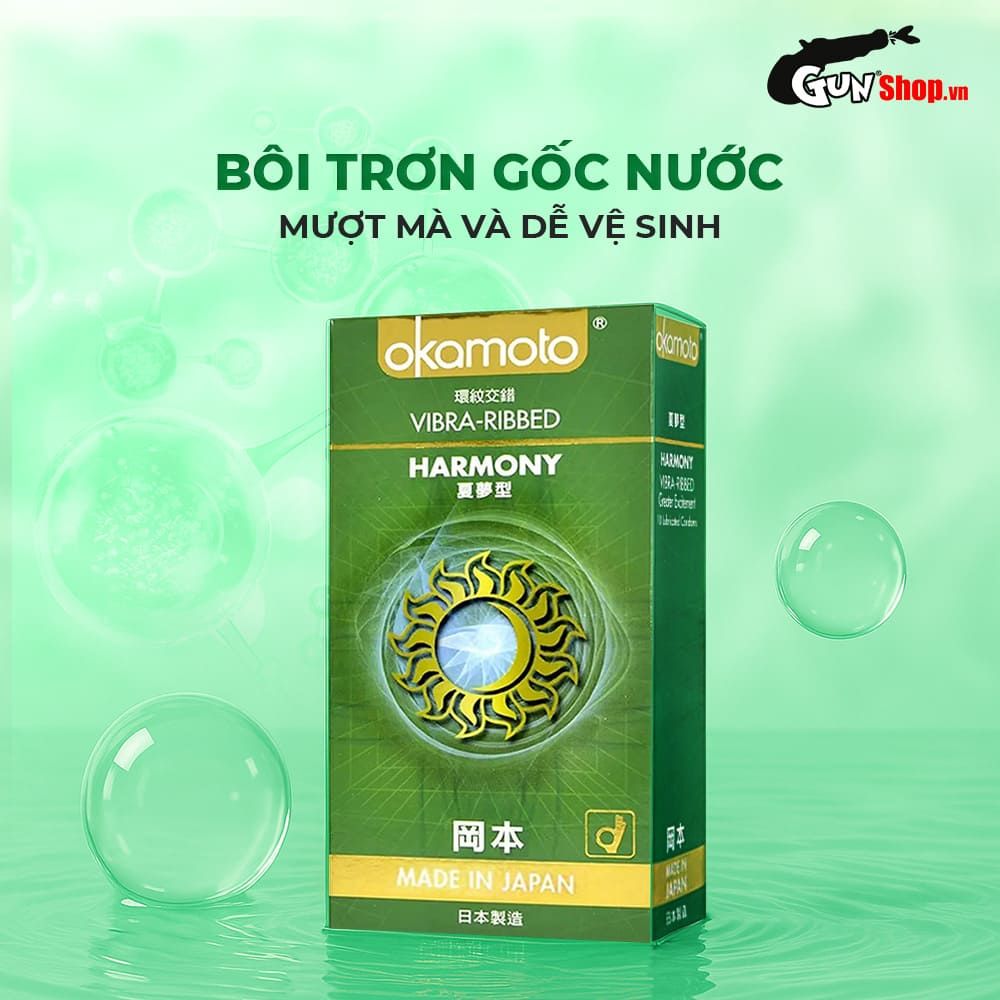 Bao cao su Okamoto Harmony - Gân sọc, siêu mỏng - Hộp 10 cái