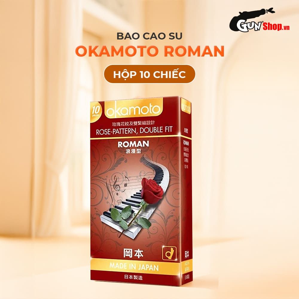 Bao cao su Okamoto Roman - Vân hoa hồng, ôm khít - Hộp 10 cái