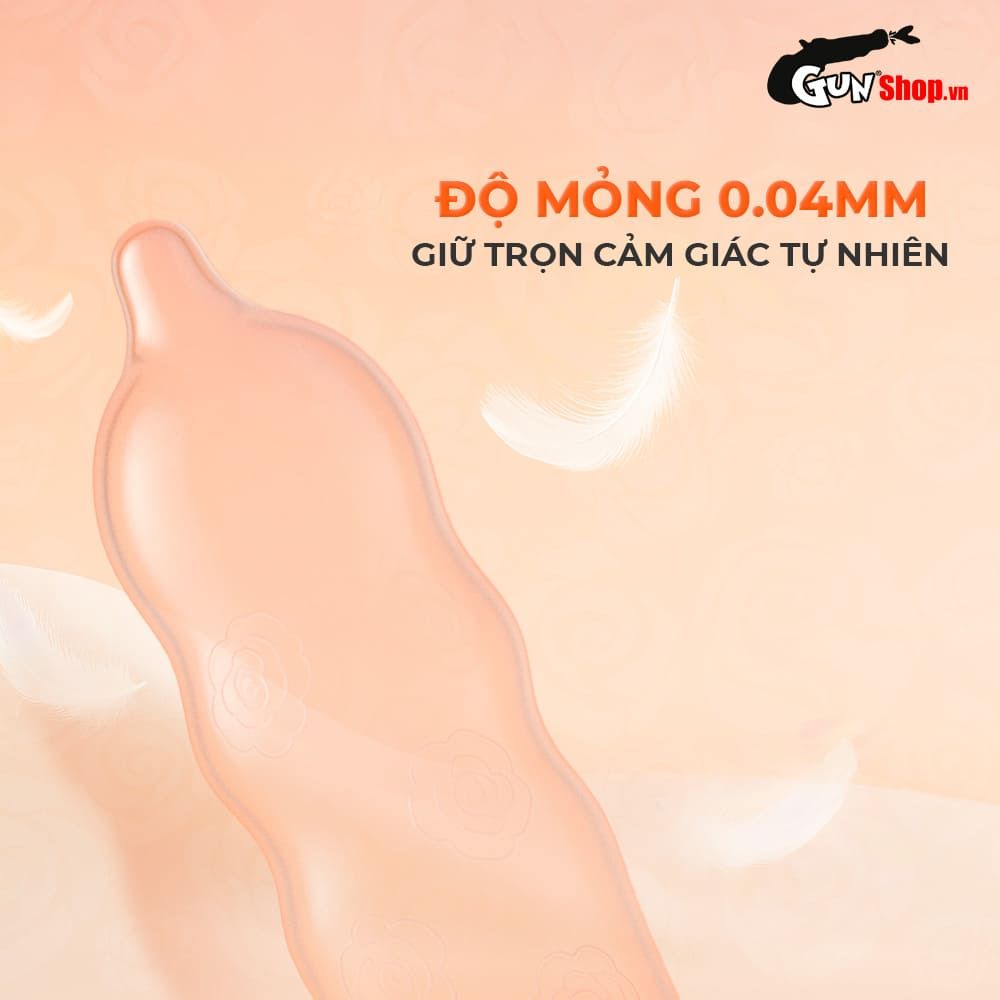 Bao cao su Okamoto Roman - Vân hoa hồng, ôm khít - Hộp 10 cái