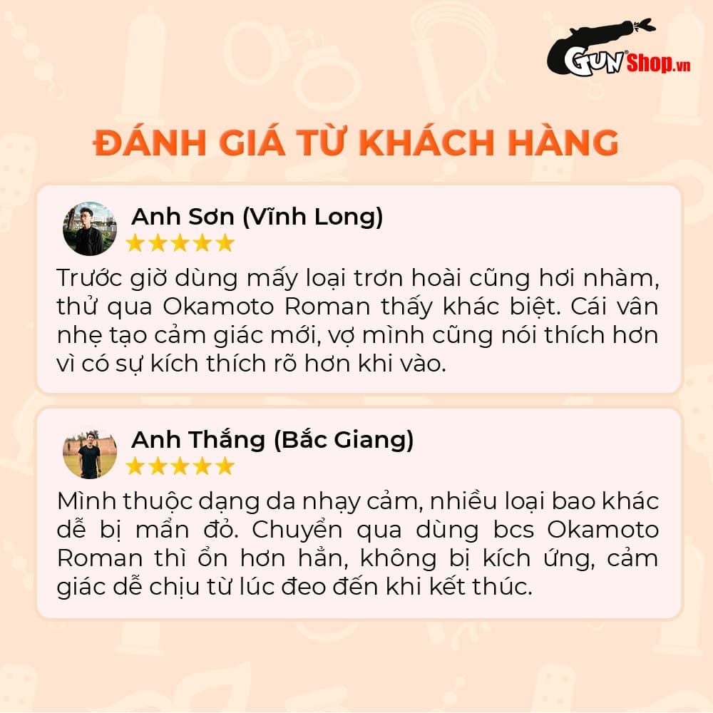 Bao cao su Okamoto Roman - Vân hoa hồng, ôm khít - Hộp 10 cái