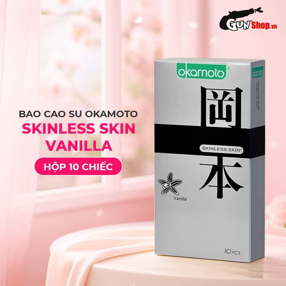 Bao cao su Okamoto Skinless Skin Vanilla - Hương vani, mềm mại - Hộp 10 cái