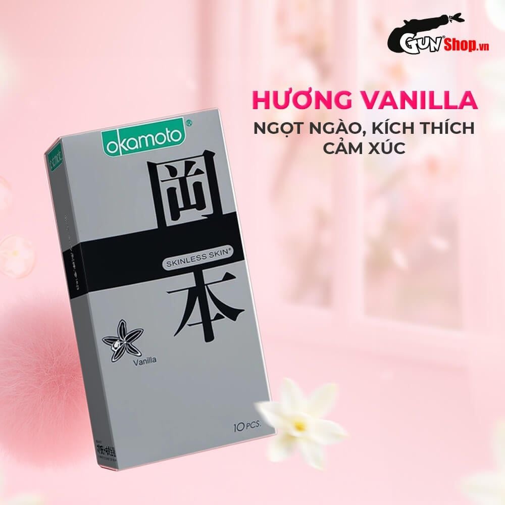 Bao cao su Okamoto Skinless Skin Vanilla - Hương vani, mềm mại - Hộp 10 cái