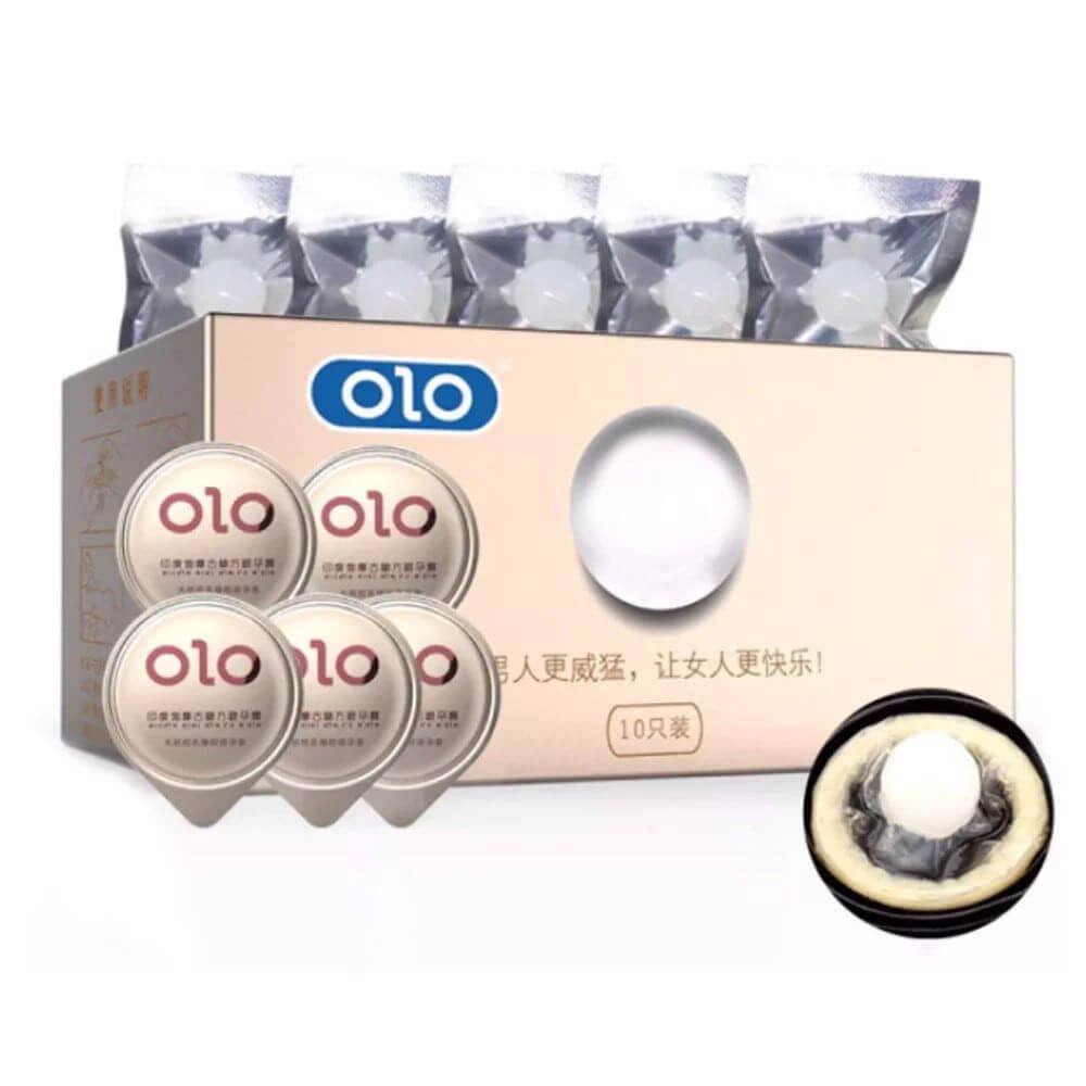 Bao cao su OLO 0.01 Trắng có bi - Siêu mỏng, bi tăng kích thước 1.5cm - Hộp 5 cái