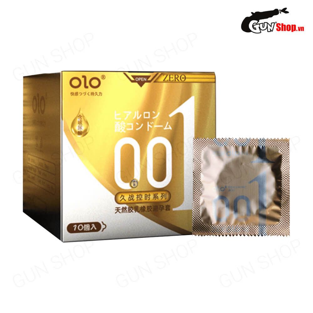 Bao cao su OLO 0.01 Zero Vàng - Siêu mỏng, gân và hạt - Hộp 10 cái