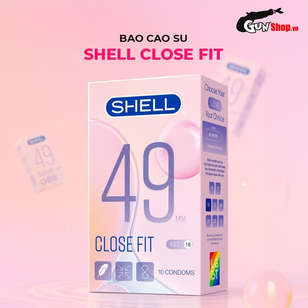 Bao cao su Shell Close Fit - Size 49mm, siêu mỏng, chống tuột, kéo dài thời gian - Hộp 10 cái