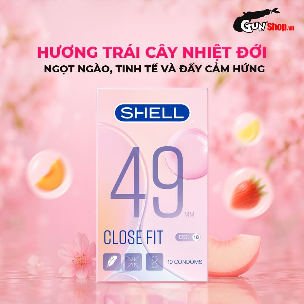 Bao cao su Shell Close Fit - Size 49mm, siêu mỏng, chống tuột, kéo dài thời gian - Hộp 10 cái