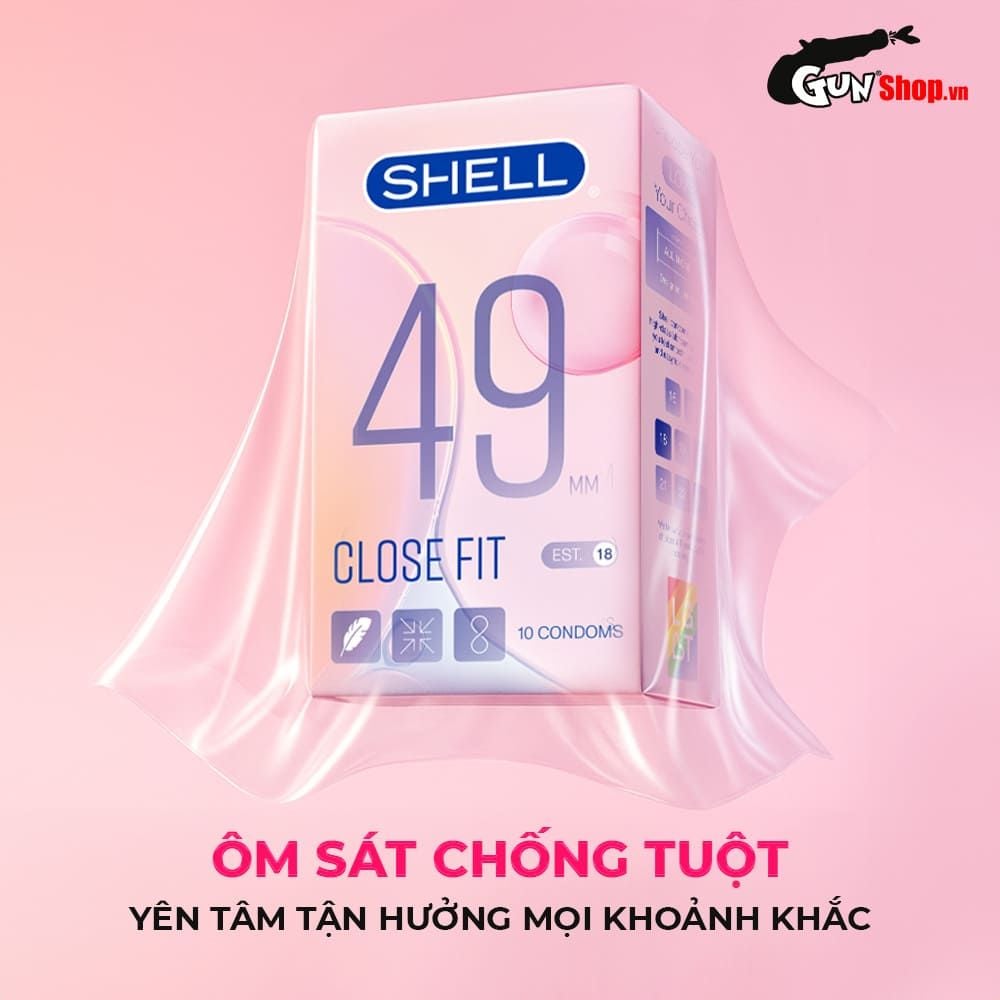 Bao cao su Shell Close Fit - Size 49mm, siêu mỏng, chống tuột, kéo dài thời gian - Hộp 10 cái