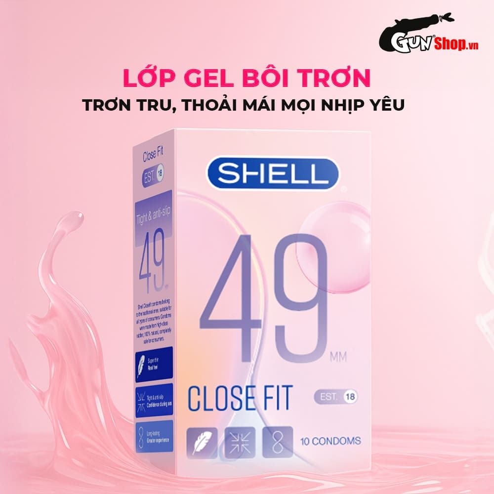 Bao cao su Shell Close Fit - Size 49mm, siêu mỏng, chống tuột, kéo dài thời gian - Hộp 10 cái