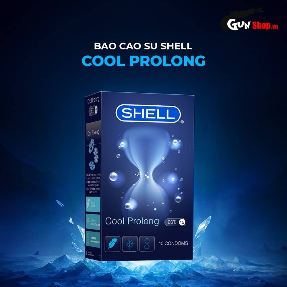 Bao cao su Shell Cool Prolong - Siêu mỏng, kéo dài thời gian, bạc hà mát lạnh - Hộp 10 cái
