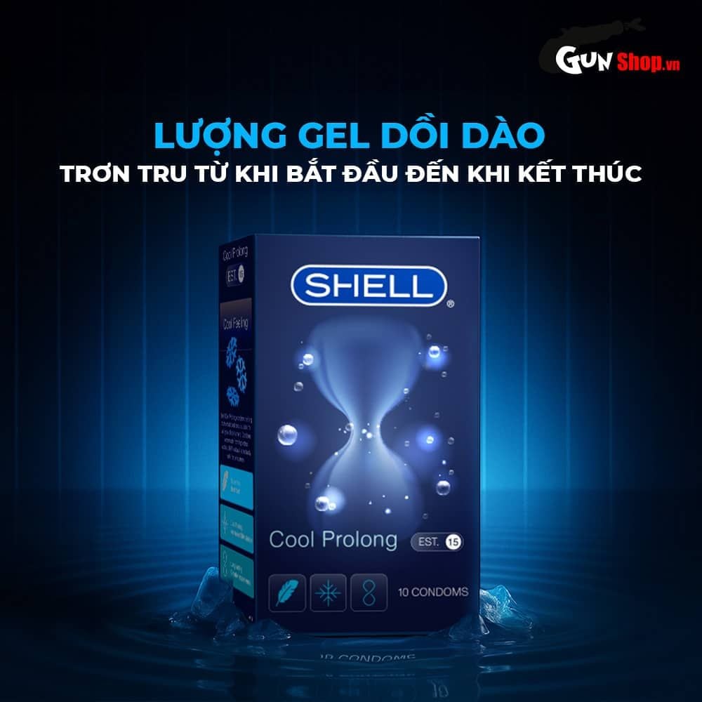 Bao cao su Shell Cool Prolong - Siêu mỏng, kéo dài thời gian, bạc hà mát lạnh - Hộp 10 cái