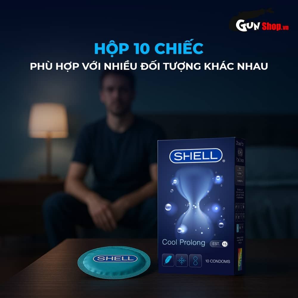 Bao cao su Shell Cool Prolong - Siêu mỏng, kéo dài thời gian, bạc hà mát lạnh - Hộp 10 cái