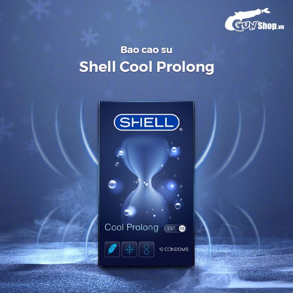 Bao cao su Shell Cool Prolong - Siêu mỏng, kéo dài thời gian, bạc hà mát lạnh - Hộp 10 cái