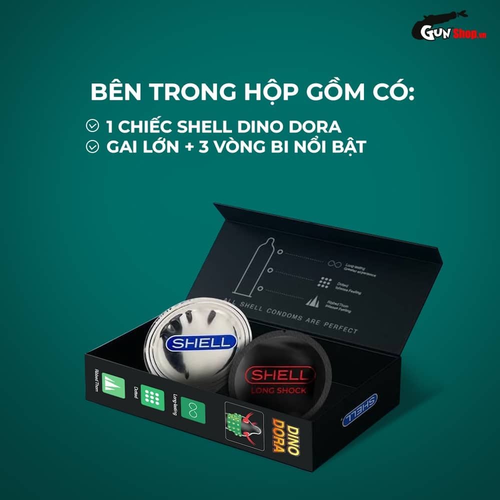 Bao cao su Shell Dino Dora - Hộp 1 bao gai, 3 vòng bi + 1 bao Shell Performax (Hộp 2 cái)