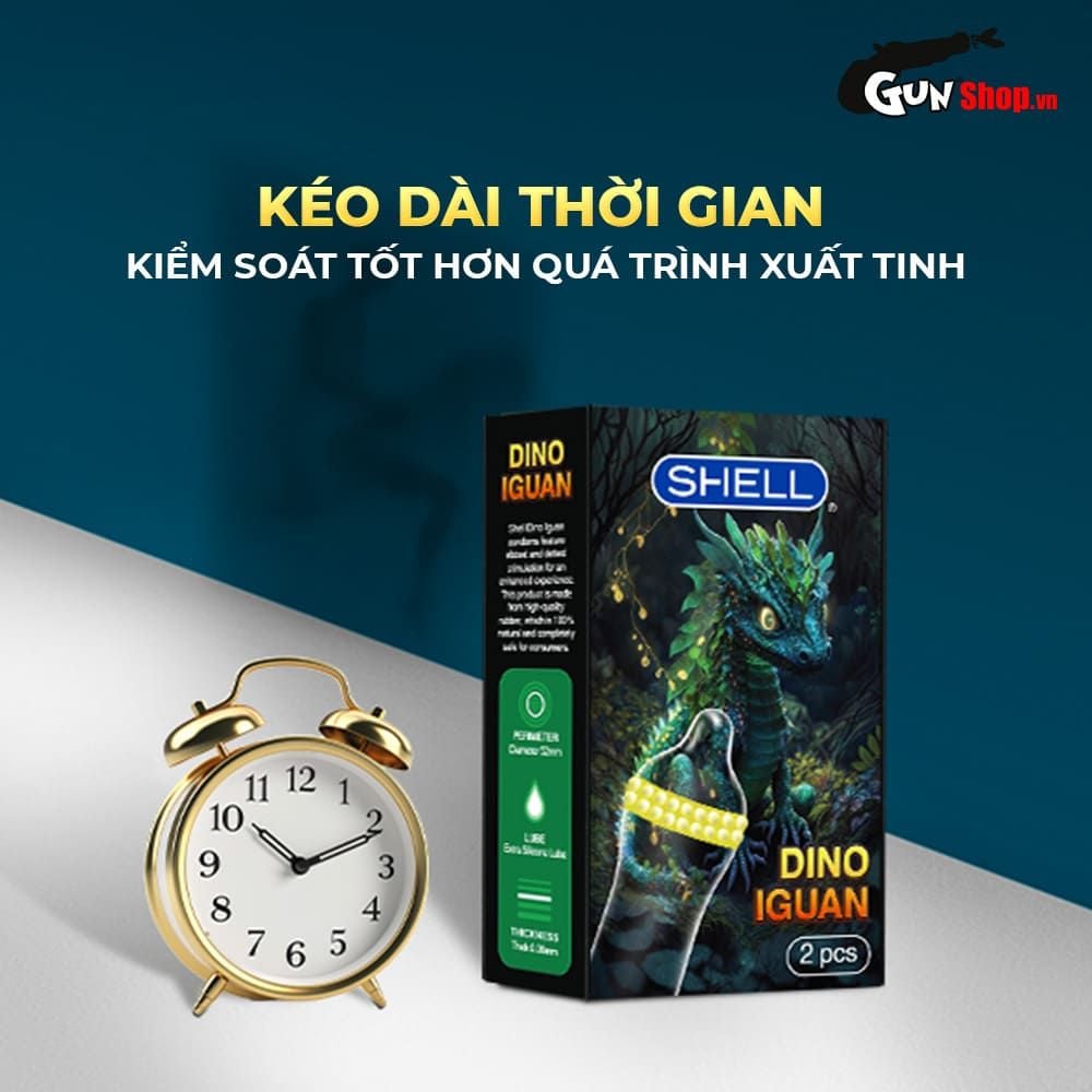 Bao cao su Shell Dino Iguan - Hộp 1 bao 2 vòng bi siêu lớn + 1 bao Shell Performax (Hộp 2 cái)