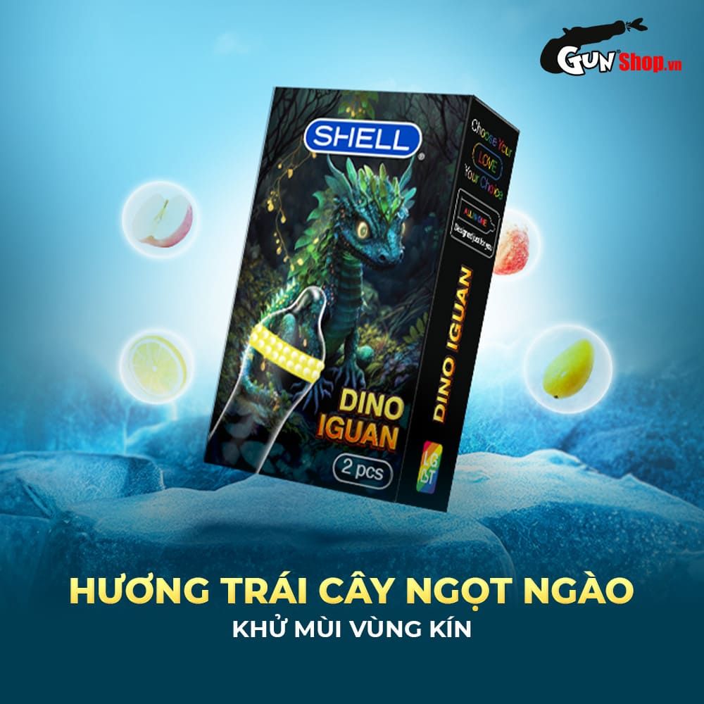 Bao cao su Shell Dino Iguan - Hộp 1 bao 2 vòng bi siêu lớn + 1 bao Shell Performax (Hộp 2 cái)