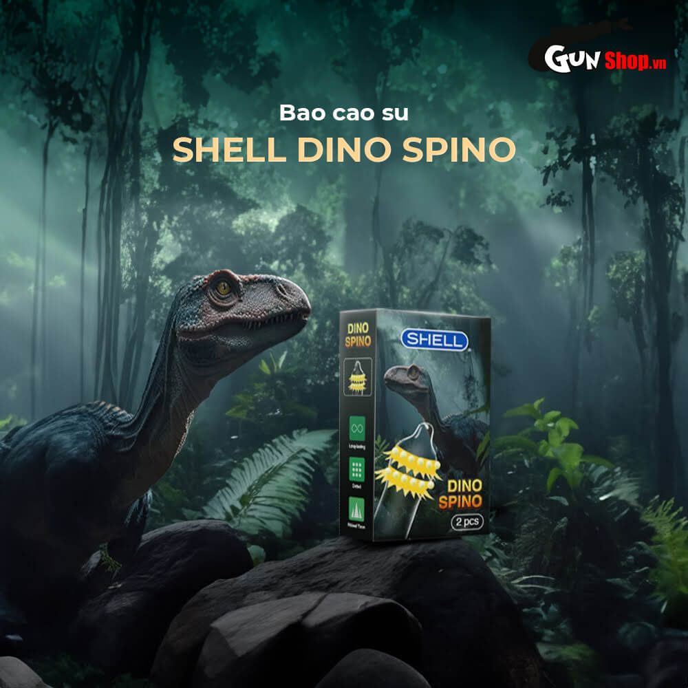 Bao cao su Shell Dino Spino - Hộp 1 bao 2 vòng gai, bi nổi lớn + 1 bao Shell Performax (Hộp 2 cái)