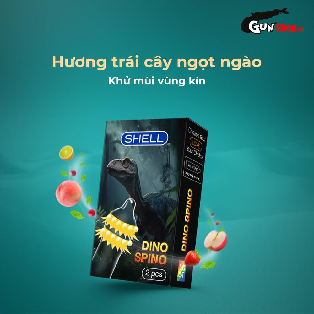 Bao cao su Shell Dino Spino - Hộp 1 bao 2 vòng gai, bi nổi lớn + 1 bao Shell Performax (Hộp 2 cái)
