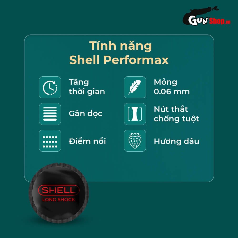 Bao cao su Shell Dino Spino - Hộp 1 bao 2 vòng gai, bi nổi lớn + 1 bao Shell Performax (Hộp 2 cái)