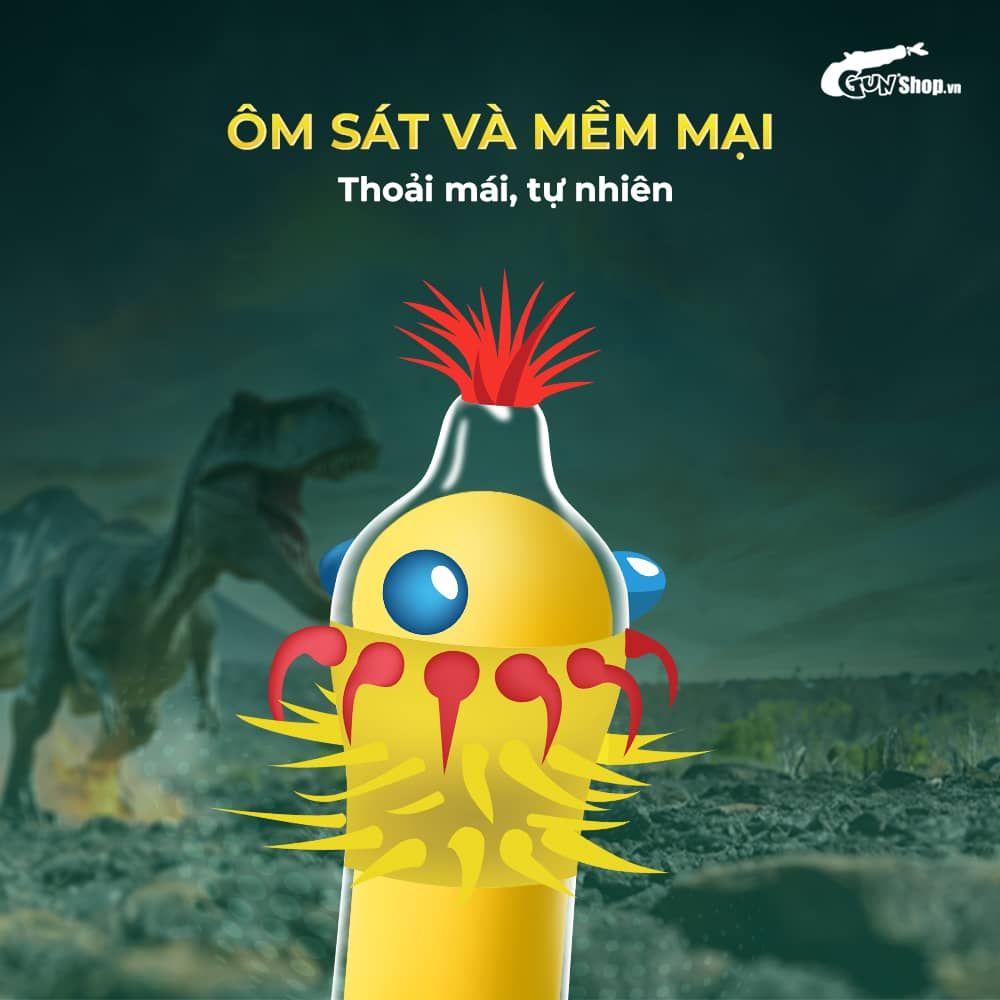 Bao cao su Shell Dino T-rex - Hộp 1 bao nhiều vòng gai, bi nổi lớn + 1 bao Shell Performax (Hộp 2 cái)