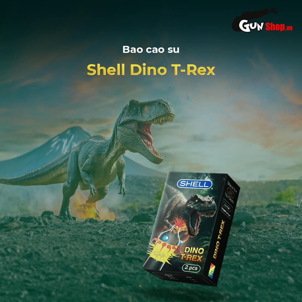 Bao cao su Shell Dino T-rex - Hộp 1 bao nhiều vòng gai, bi nổi lớn + 1 bao Shell Performax (Hộp 2 cái)