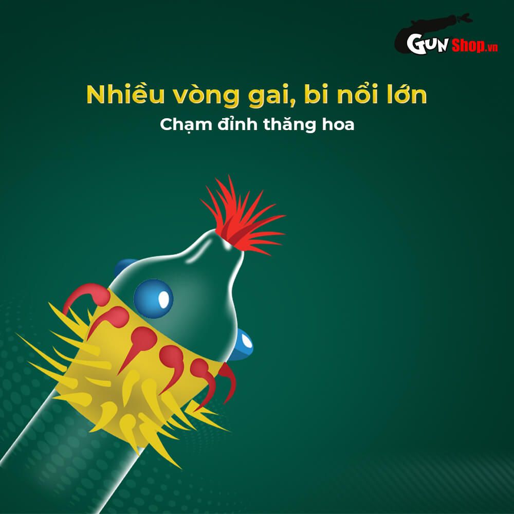 Bao cao su Shell Dino T-rex - Hộp 1 bao nhiều vòng gai, bi nổi lớn + 1 bao Shell Performax (Hộp 2 cái)