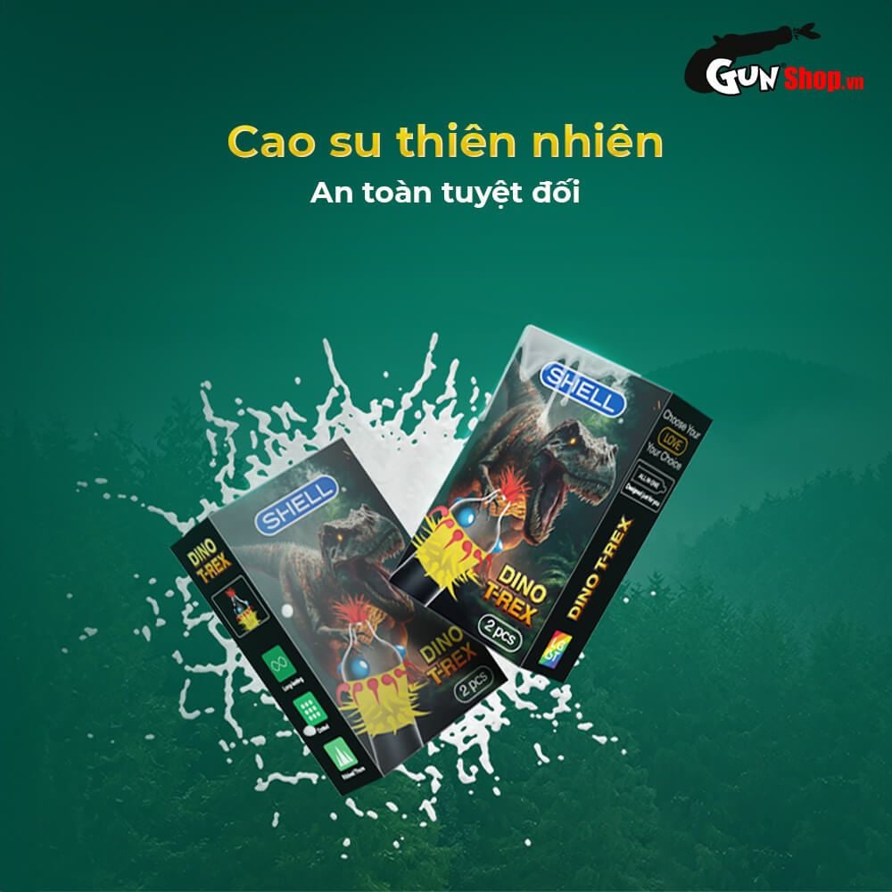 Bao cao su Shell Dino T-rex - Hộp 1 bao nhiều vòng gai, bi nổi lớn + 1 bao Shell Performax (Hộp 2 cái)