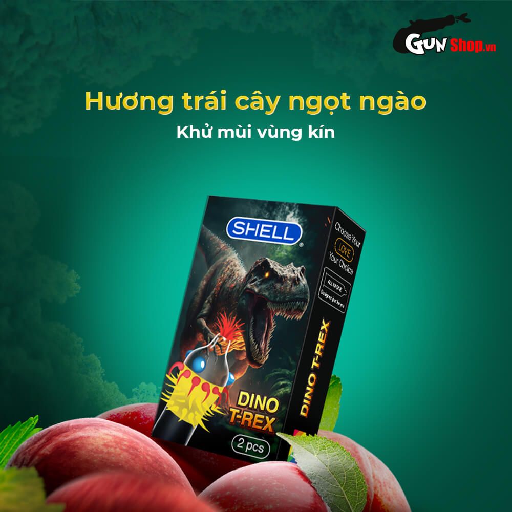 Bao cao su Shell Dino T-rex - Hộp 1 bao nhiều vòng gai, bi nổi lớn + 1 bao Shell Performax (Hộp 2 cái)