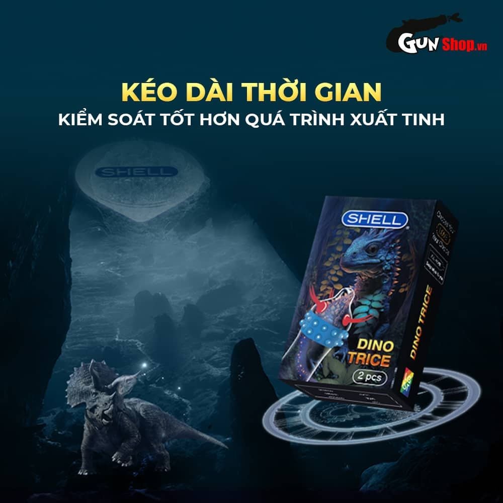 Bao cao su Shell Dino Trice - Hộp 1 bao gai, 2 vòng bi + 1 bao Shell Performax (Hộp 2 cái)