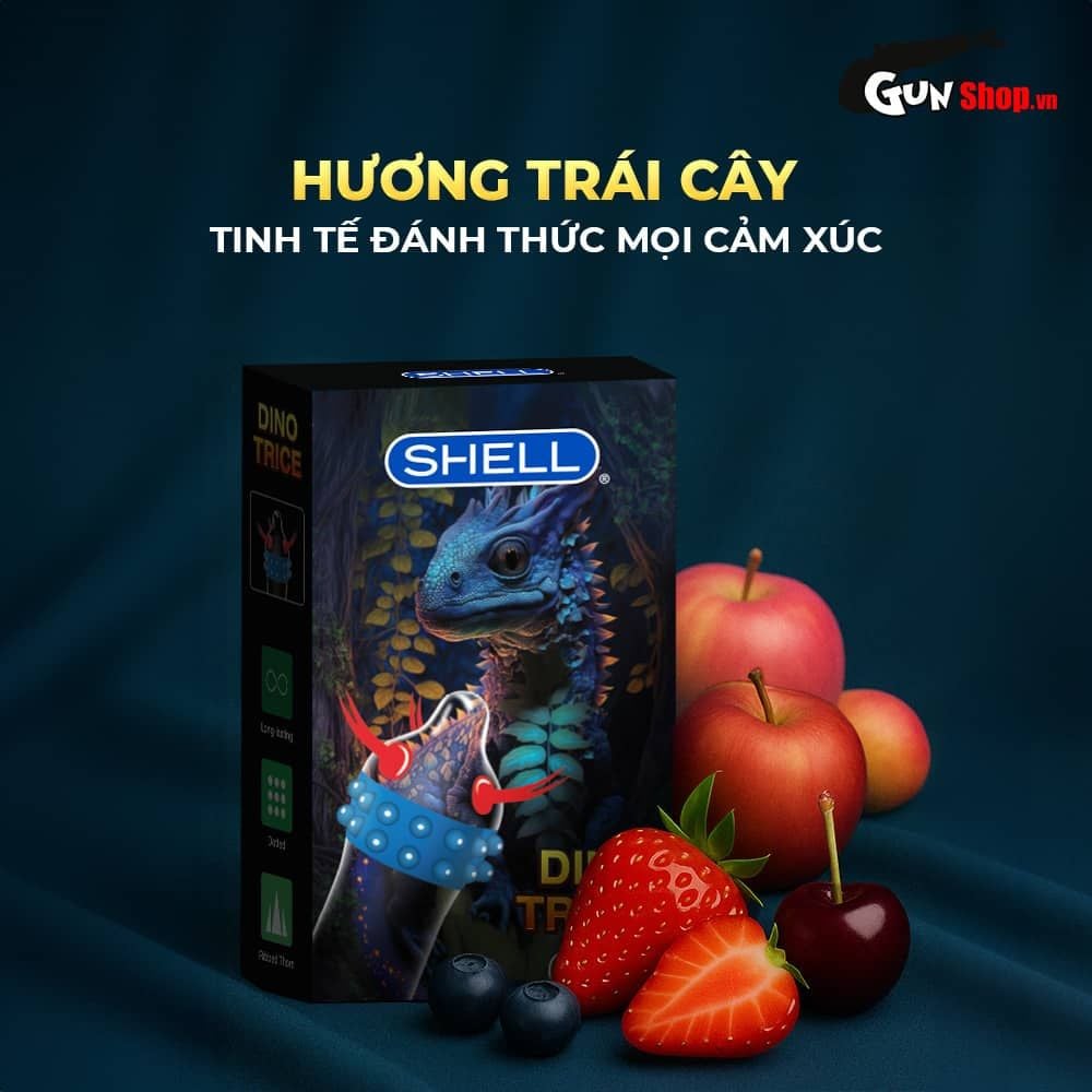 Bao cao su Shell Dino Trice - Hộp 1 bao gai, 2 vòng bi + 1 bao Shell Performax (Hộp 2 cái)