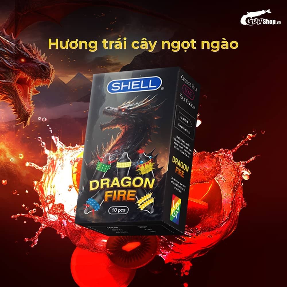 Bao cao su Shell Dragon Fire - Hộp 5 bao gai, bi nổi lớn + 5 bao Shell Performax (Hộp 10 cái)