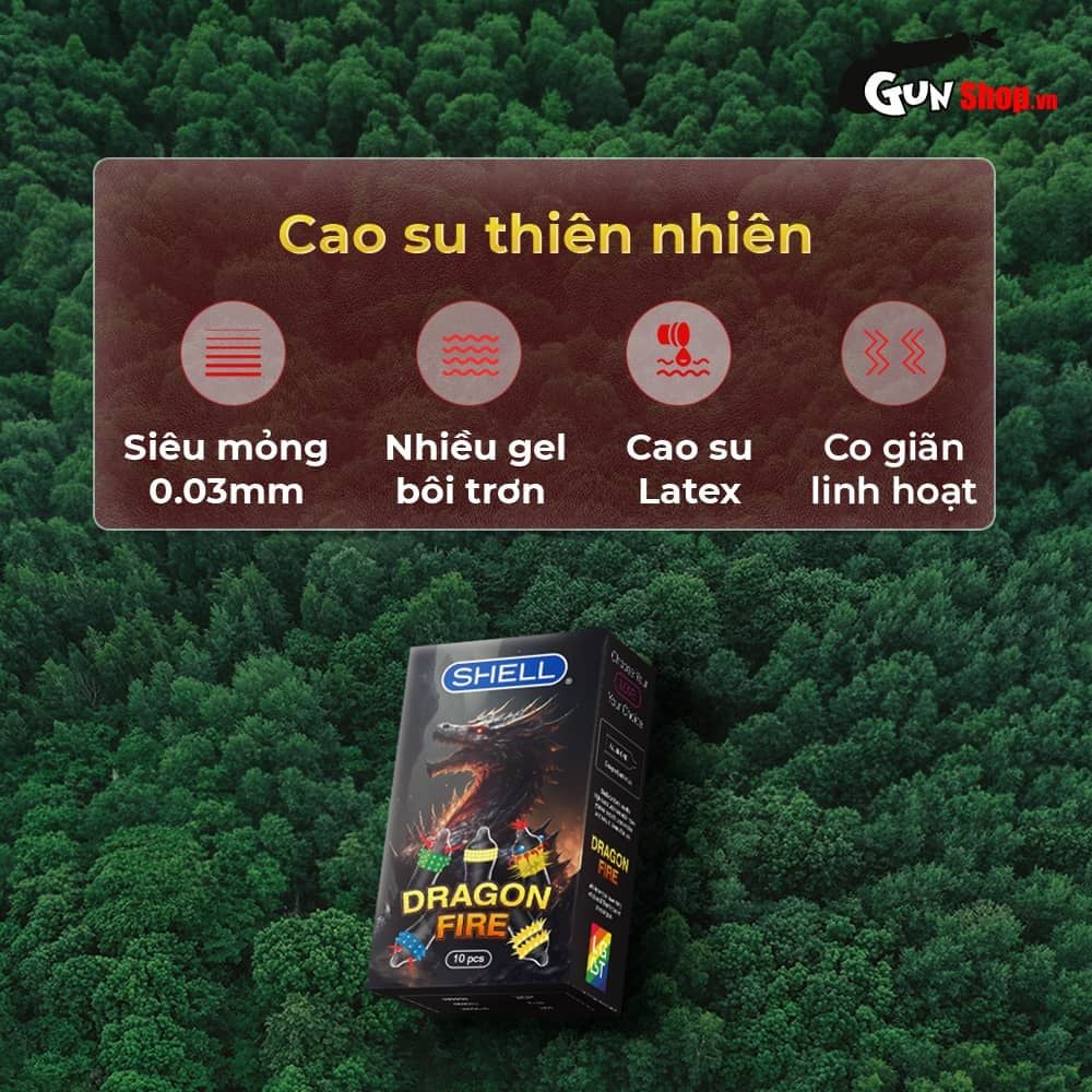 Bao cao su Shell Dragon Fire - Hộp 5 bao gai, bi nổi lớn + 5 bao Shell Performax (Hộp 10 cái)