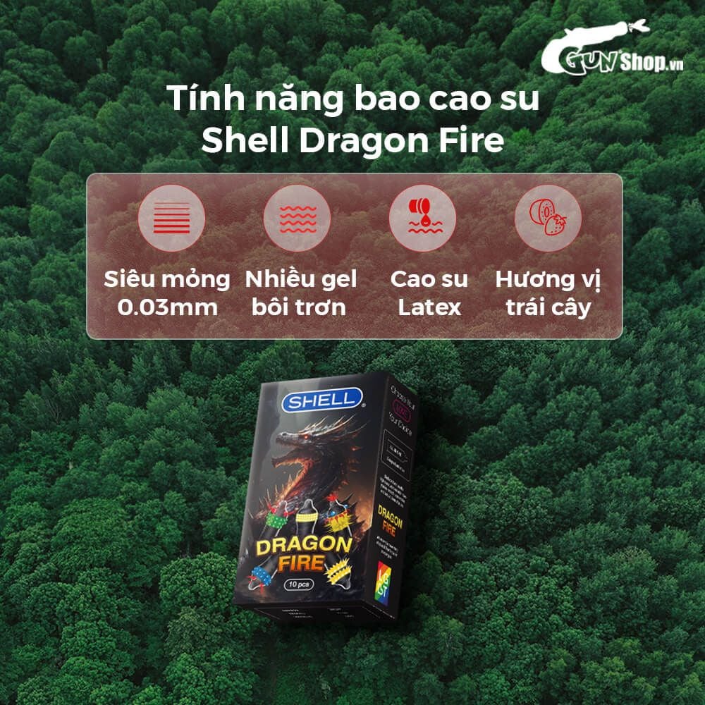Bao cao su Shell Dragon Fire - Hộp 5 bao gai, bi nổi lớn + 5 bao Shell Performax (Hộp 10 cái)