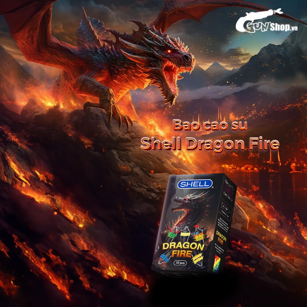 Bao cao su Shell Dragon Fire - Hộp 5 bao gai, bi nổi lớn + 5 bao Shell Performax (Hộp 10 cái)