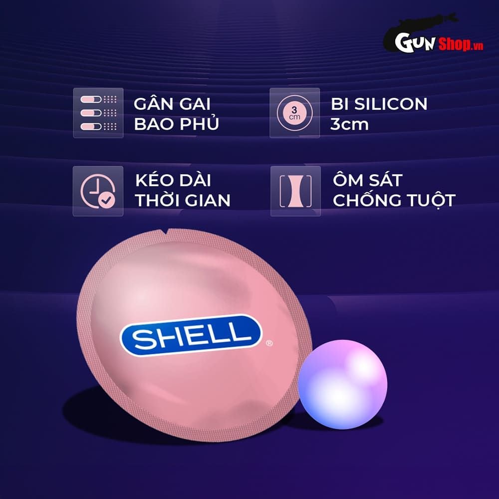 Bao cao su Shell Giant Entering - Gân nổi, bi tăng 3cm - Hộp 10 cái