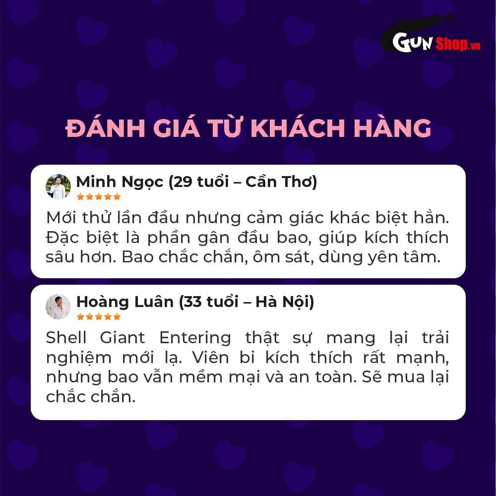 Bao cao su Shell Giant Entering - Gân nổi, bi tăng 3cm - Hộp 10 cái