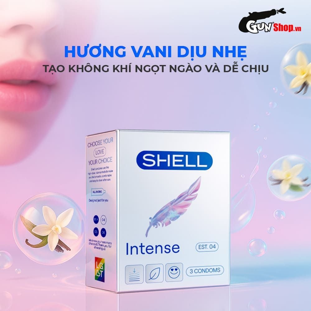 Bao cao su Shell Intense - Siêu mỏng 0.04mm - Hộp 3 cái